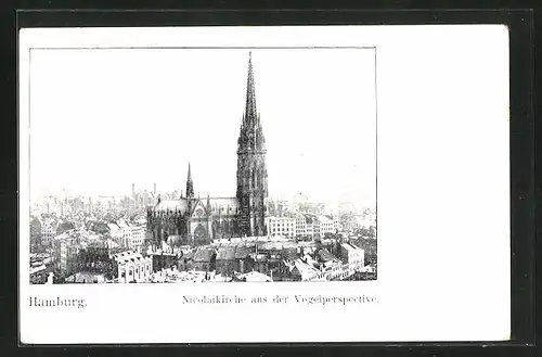 AK Hamburg, Nicolaikirche aus der Vogelperspektive