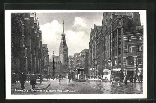 AK Hamburg, Mönckebergstrasse mit Rathaus