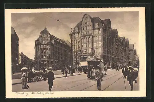 AK Hamburg, Mönkebergstrasse, Strassenbahn