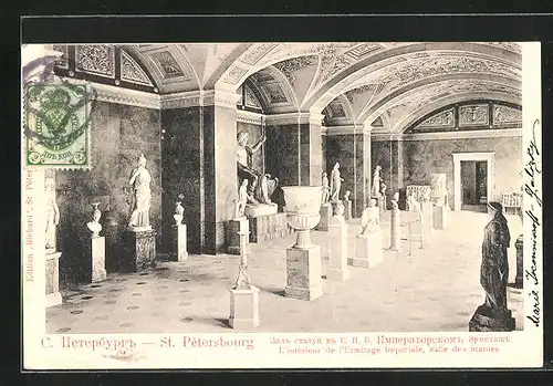 AK St. Pétersbourg, L`intérieur de l`Ermitage Impériale, Salle des Statues