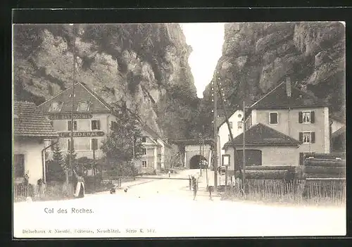 AK Col des Roches, Strassenpartie mit Hotel Fédéral und Tunneleingang