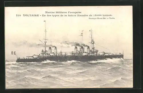 AK Kriegsschiff Voltaire auf hoher See