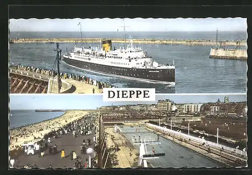 AK Dieppe, Passagierschiff Seine-Maritime in der Hafeneinfahrt