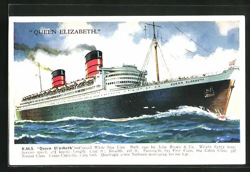AK Passagierschiff Queen Elizabeth, Cunard White Star Line