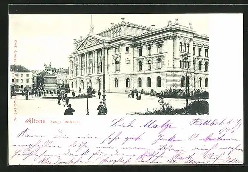 AK Hamburg-Altona, Neues Rathaus mit Denkmal