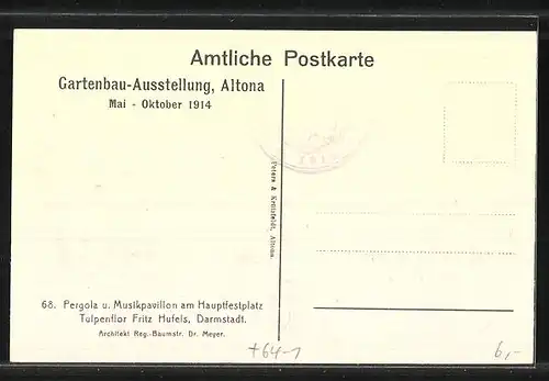 AK Hamburg-Altona, Gartenbau-Ausstellung 1914, Pergola u. Musikpavillon am Hauptfestplatz