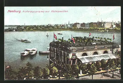 AK Hamburg-Neustadt, Alsterpanorama mit Alsterpavillon