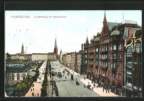 AK Hamburg-Neustadt, Jungfernstieg mit Alsterpavillon