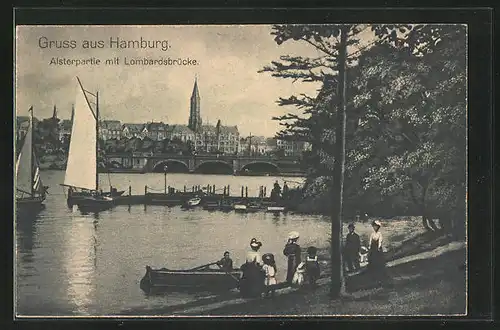 AK Hamburg-Neustadt, Alsterpartie mit Lombardsbrücke