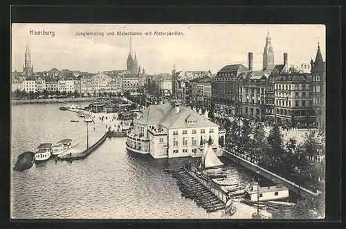 AK Hamburg-Neustadt, Jungfernstieg und Alsterdamm mit Alsterpavillon