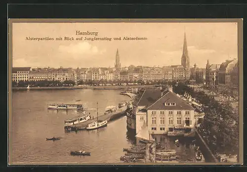 AK Hamburg-Neustadt, Alsterpavillon mit Blick auf Jungfernstieg und Alsterdamm