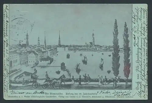 Mondschein-AK Hamburg-Neustadt, Binnenalster Anfang des 19.Jahrhunderts