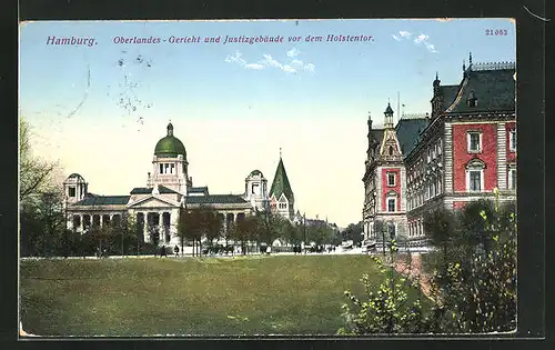 AK Hamburg-Neustadt, Oberlandesgerichtsgebäude und Justizgebäude vor dem Holstentor