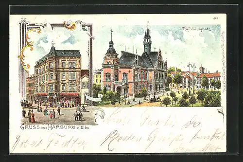 Lithographie Hamburg-Harburg, Kaufhaus J. Cobn, Rathhausplatz