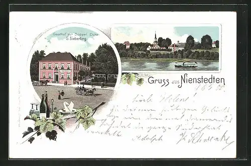 Lithographie Hamburg-Nienstedten, Gasthof zur Doppel Eiche von G. Sieberling