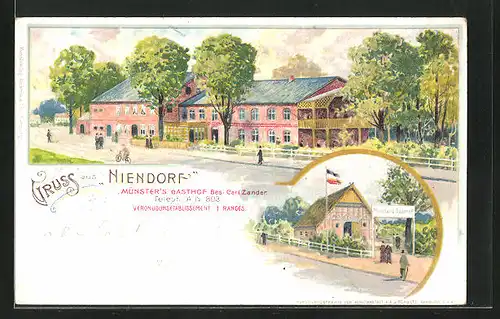 Lithographie Niendorf, Münster`s Gasthof von Carl Zander