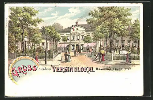 Lithographie Hamburg-Eimsbüttel, Vereinslokal Wilhelm Ohler mit Biergarten