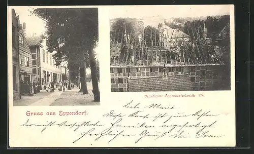 AK Hamburg-Eppendorf, Ortspartie an der Brandstätte in der Eppendorferlandstr. 176