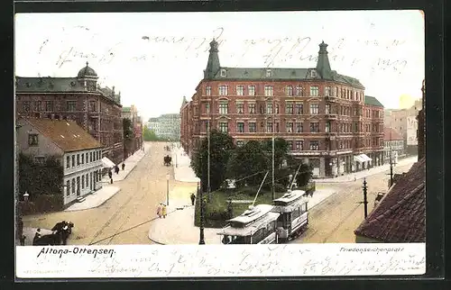 AK Hamburg-Ottensen, Friedenseichenplatz mit Strassenbahn