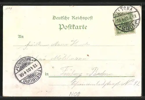 Lithographie Hamburg-Ohlsdorf, Restaurant-Café von O. Stuhlmann, Friedhof und Strassenbahn