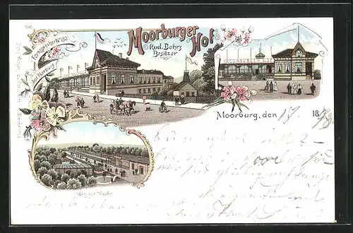 Lithographie Hamburg-Moorburg, Gasthaus Moorburger Hof, Bes. Rud. Behrs, Weg zur Haake