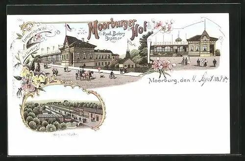 Lithographie Hamburg-Moorburg, Gasthaus Moorburger Hof, Bes. Rud. Behrs, Weg zur Haake