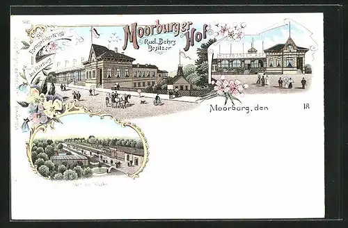 Lithographie Hamburg-Moorburg, Gasthaus Moorburger Hof, Bes. Rud. Behrs, Weg zur Haake