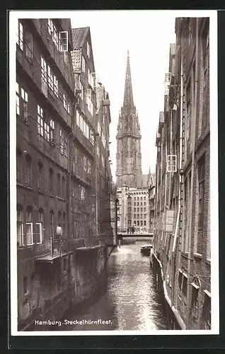 AK Alt-Hamburg, Steckelhörnfleet mit Kirchturm