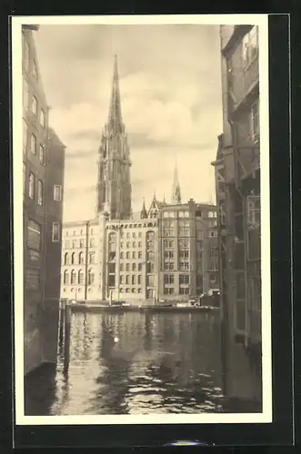 AK Alt-Hamburg, Flusspartie mit Blick auf Kirchturm