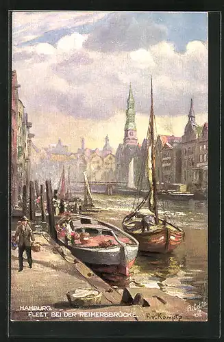 Künstler-AK Alt-Hamburg, Fleet bei der Reimersbrücke