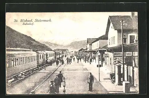 AK St. Michael, Bahnhof aus der Vogelschau