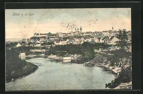 AK Saaz a.d. Eger, Blick über den Fluss zur Stadt