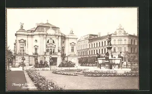 AK Aussig / Usti, Blick zum Stadttheater