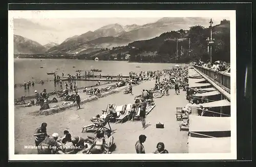 AK Millstatt am See, Strandbad aus der Vogelschau