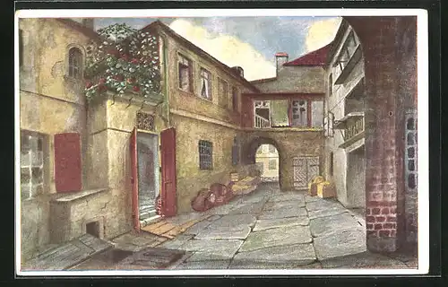 AK Breslau, Blick auf den Hof 1, links Sabinezimmer mit Balkon, Durchblick nach Hof 2