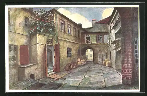 AK Breslau, Blick auf den Hof 1, links Sabinezimmer mit Balkon, Durchblick nach Hof 2