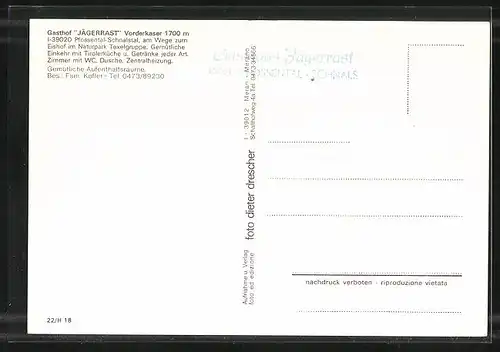 AK Pfossental-Schnals, Gasthof Jägerrast Vorderkaser