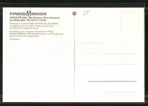 AK Ortisei, Holzschnitzereien Conrad Moroder