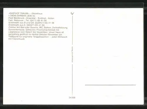 AK Barbian, Gasthof Traube in vier Ansichten