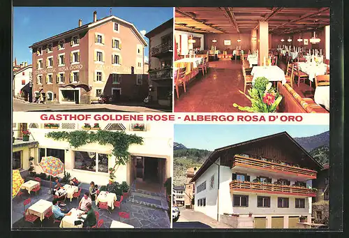 AK Schlanders, Gasthof Goldene Rose in vier Ansichten