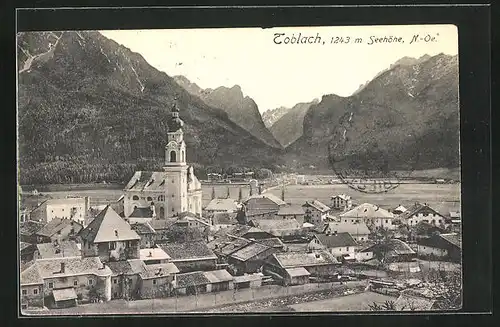 AK Toblach, Ortsansicht mit Kirche