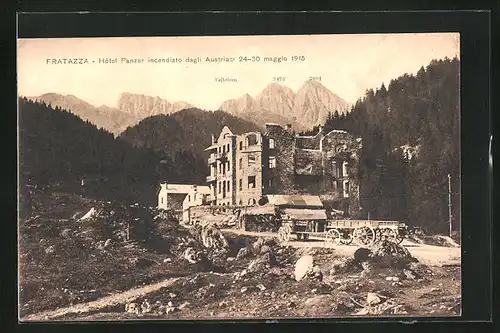 AK Fratazza, Hotel Panzer incendiato dagli Austriaci 24-30 maggio 1915