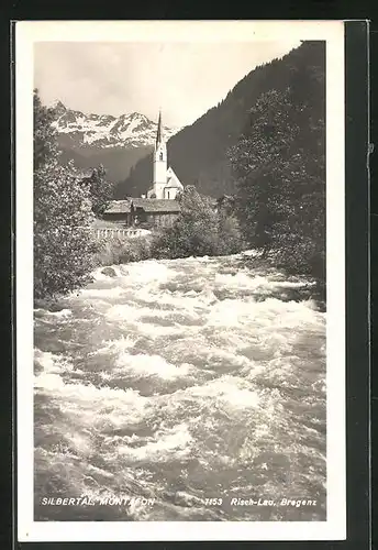 AK Montafon, Blick auf Kirche und Gebirge