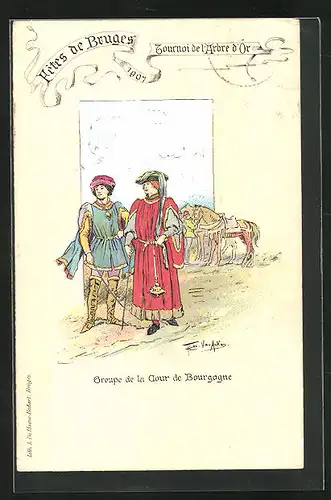 Künstler-AK Bruges, Fetes 1901, Tournoi de l'Arbre d'Or, Groupe de la Cour de Bourgogne