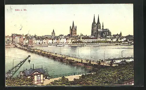 AK Köln, Panoramablick über den Rhein