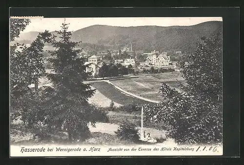 AK Hasserode, Aussicht von der Terrasse des Hotels Kapitelsburg