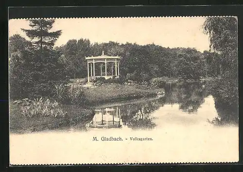 AK Mönchengladbach, Teich und Pavillon im Volksgarten