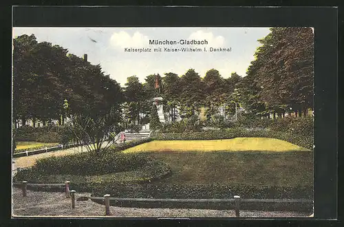 AK Mönchengladbach, Kaiserplatz mit Kaiser Wilhelm I. Denkmal