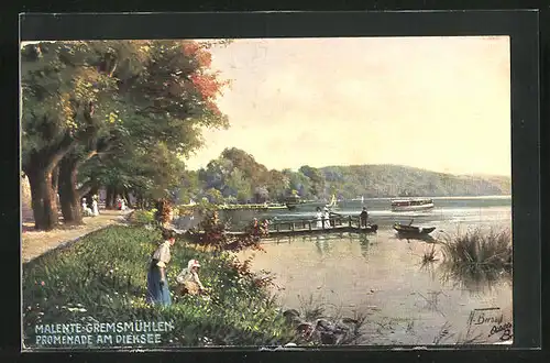 Künstler-AK Malente-Gremsmühlen, Promenade am Dieksee