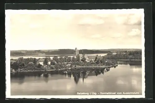 AK Ratzeburg i. Lbg., Domhalbinsel vom Aussichtsturm gesehen